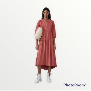 ZARA Mauve Contrast Tiered Midi Contrast Dress Blogger Favorite, Size Small